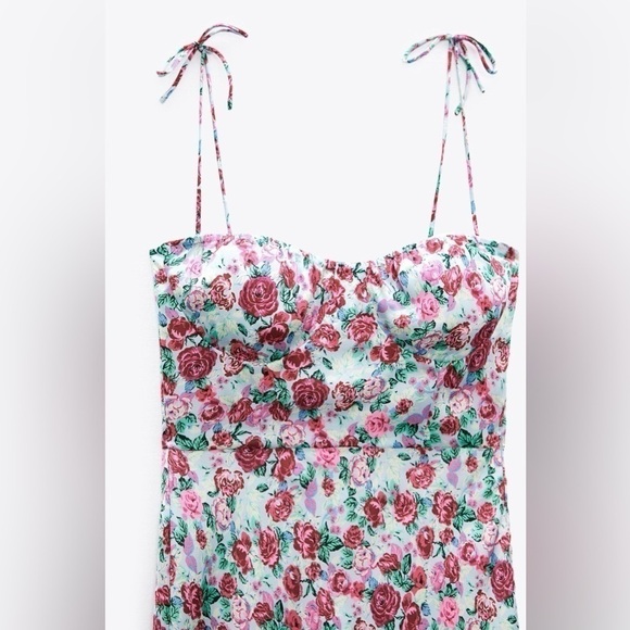NWT Zara Satin Floral Spaghetti Strap Slip Dress Size US XS - Picture 4 of 14